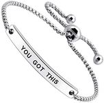 You Got This Positive Message Thin Bangle Inspirational Bar Bracelet for Women Teen Girls, Metal