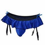 Oludkeph Sexy Men's Lingerie Pouch Panties Men's Skirted Mooning Bikini Briefs Girly Underwear with Garter (One Size, Blue)