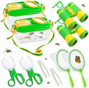 2Sets Bug Catcher for Kids- Sturdy Kids Bug Catching Kit Gifts with Binoculars Butterfly Net Bug Collector Insect Catcher Tweezer, Kids Bug Habitat Outdoor Explorer Kit for Kids Age 3 4 5 6 7 8, 10Pcs