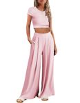 Famulily Sweatsuits For Women Set 2 Piece Crop Top & Pant Lounge Sets Homewear Pink L