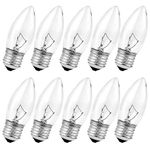 LuminBright 40W Incandescent Chandelier Bulbs - Crystal Clear, Torpedo Tip, Medium E26 Candelabra Base, Ideal for Chandeliers and Pendants, GE 40 Watt Equivalent, Soft White Light - 10 Pack