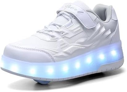 Pairobin Kids Roller Skates - Roller Skate Shoes - Sneakers 2-in-1 Roller Shoes Suitable for Outdoor Sports Start The Adventure and Freedom Journey and Enjoy The Fun of Childhood, Low-top White, 1 Big