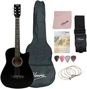 Henrix 38C 38 Inch Cutaway Basswood Acoustic Guitar With Dual Action Truss Rod, Gigbag, Picks, String Set, String Winder, Strap, Polishing Cloth & Ebook - Black