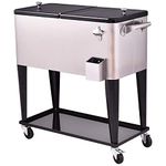 Giantex 80 Quart Patio Cooler Rolling Cooler Ice Chest with Shelf, Wheels and Bottle Opener, Stainless Steel Ice Chest Portable Patio Party Drink Cooling Cart Beverage Cooler Cart (Black & Sliver)