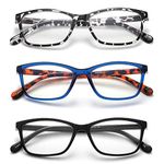 Yuluki 3 Pack Reading Glasses Blue Light Blocking,Lightweight Comfortable Rectangle Readers for Men Women,Fashion Eyeglasses 2.25