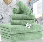 Green Towels for Bathroom - 100% Cotton | Quick Dry | Lightweight | Thick | Soft, 6 Piece Towel Set, 2 Large Bath Towels 30x56, 2 Hand Towels 18 x 28, 2 Wash Cloths 13 x 13, Towel Gift Set, Sage Green