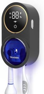 TRUCOZIE Toothbrush Holder for Bathroom, Wall Mounted Electric Toothbrush Cleaner, UVC+UVA Dual Light, 3H Auto Cycle Air Drying, Touchless Infrared Sensor, Black