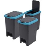 Kuber Industries Pack of 3 Spring Lock Dustbin for Kitchen & Home with Pedal | 7 Ltr Dust Bin & Waste Box for Bedroom/Office Toilets | Under Sink Garbage Holder | Grey & Blue