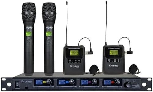 Kingdom Professional Wireless Mic System – 1000 Channel UHF Microphone System Speech with 2 Handheld, 2 Bodypack & Lapels for Speech, Singing, Church, Presentations, Karaoke, DJ, Party, and Classrooms