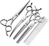 Fenice Totem Dog Grooming Scissors: 5 IN 1 Professional Grooming Scissors for Pet High Precision CNC-Cut Blades, Silver (SET, 7")