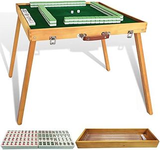 steelway Foldable Mahjong Table with Mahjong Tiles Set,Portable Majong Table with 144pcs Majiang Tiles,1x Storage Box, 1x Storage Bag and 4 All in One Racks and Pushers[麻将套装]