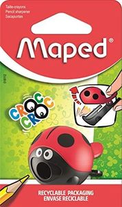 Maped - Taille-Crayons Croc Croc Easy Coccinelle - avec Réservoir et 1 Trou - Pince Facile à Ouvrir pour les Enfants dès 4 ans - Compact et Fun - Packaging Recyclable 18114 Multicolore