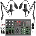 Hayner-Seek Podcast Equipment Bundle for 2,Audio Interface DJ Mixer with Podcast Microphone,Voice Change,48V for Podcast, Streaming, TikTok, YouTube, PC, Smartphone (V1)