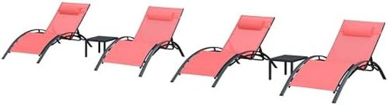 PURPLE LEAF Patio Oversized Chaise Lounge Chair Set with 2 Side Table Pool Adjustable Recliner Chairs for Outside Beach Outdoor Sunbathing Tanning Poolside Lounges