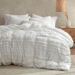 Oli Anderson White King Comforter Set Tufted Bedding Sets King 3 Pieces, Boho Shabby Chic Comforter with 2 Pillowcases (White,King)