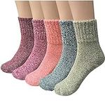 5 Pairs Womens Socks Wool Thermal Warm Knitting Ladies Socks for Winter, One Size, A3