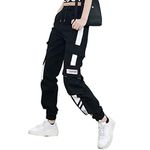 MEINVQIAOTI Black Cargo Pants for Women Straight Hip-hop and Thin Casual Techwear Women Baggy Pants (M)