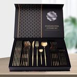 Aatwik Stainless Steel Gold Cutlery Set for Gifting and Dining (Set of 24)