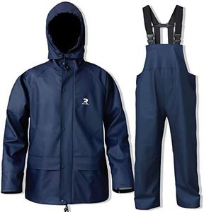 Rain Suits for Men Waterproof Rain Jacket Coat Pants Heavy Duty Women Fishing Rain Gear Workwear (Navy, Large)