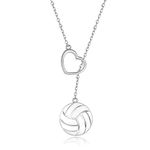 925 Sterling Silver Volleyball Softball Baseball Necklace Pendant Heart Jewelry Gifts for Women Player Lover, Silver, No Gemstone