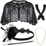 JaosWish 1920s Flapper Accessories Set Women Vintage Headband Necklace Gloves Cigar Holder Earrings Gatsby Costume for Roaring 20s Party Prom