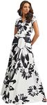 KOH KOH Womens Long Modest Floor Length Flowing Summer Print Maxi Dress Gown, Black on White, X-Small