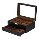 Baskiss 12 Slots Watch Case for Men, Solid Wood Watch Box Display Storage Jewelry Organizer with Glass Clear Top (2 Layers)