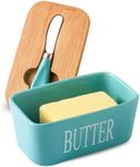 glowworm Porcelain Butter Dish with Lid for Countertop, Ceramic Butter Holder with Knife, Large Butter Dish for Refrigerator, Modern Butter Storage for West or East Coast Butter, Turquoise