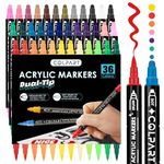 colpart Acrylic Paint Pens Paint Markers,36-Colors Dual Tip Brush Paint Pens For Rock Painting,Wood,Canvas,Calligraphy,Dot Markers For kids adults DIY Crafts Art Supplies