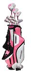 Top Line Ladies Pink Right Handed M5 Golf Club Set for Petite Ladies (Height 5' to 5'3"), Includes: Driver, Wood, Hybrid, 5,6,7,8,9, PW Stainless Irons, Putter, Graphite Shafts, Bag & 3 HCs