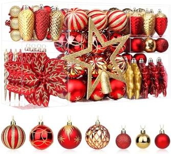 SHareconn 106pcs Christmas Balls Ornaments Set, Shatterproof Plastic Decorative Baubles for Xmas Tree Decor Holiday Wedding Party Decoration with Hooks Included, Red & Gold