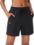 SANTINY Women's Cotton Shorts 5'' Lounge Yoga Shorts Jersey Sweat Bermuda Shorts for Women Walking Athletic with Pockets, Black, Medium