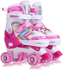 Roller Skates for Kids Girls Boys Beginners, 4 Size Adjustable Size with Light Up Wheels for Children (Pink, Medium(2-5))