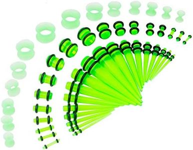 CABBE KALLO 50pcs Ear Stretching Kit Silicone Tunnels Acrylic Tapers and Plugs 14G-00G Gauges Set Eyelet Expanders for Women Men Body Piercing Jewelry (Clear Green)