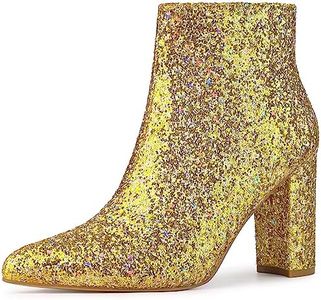 Allegra K Women's Glitter Pointed Toe Chunky Heel Colorful Gold Ankle Boots 9 M US