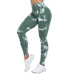 Yaavii Tie Dye Seamless Gym Leggings for Women High Waist Butt Lifting Yoga Pant Workout Running Green S