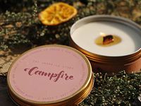 The Umbrella Store Luxury Gold Tin Scented Candle, Organic Soy Wax Scented Candle with Wooden Wick- Campfire