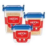 MILTON Silo Plastic Storage Container with Side Lock Handles Set of 3 (14.45L, 18L & 23L) Blue, Large Transparent Boxes, Stackable and Nestable Dabba, Kitchen Containers for Grains, Cereals, Atta Box