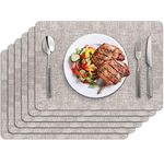 BIPASION Placemats, Faux Leather Heat Resistant Placemats for Dining Table Set of 6, Waterproof Wipeable Washable Place Mats, Easy to Clean Non-Slip Table Mats, 11.8" x 17", Grey