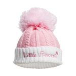 Royal Icon Baby Knitted Pom Pom Hat Baby Boys Girls Winter Hat Single Pom Pom Hat Warm Knitted Bubble Baby Hat 0-12 Months Ri682 (Acrylic, Pink Little Princess - Ri684)