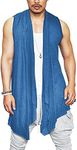 COOFANDY Men's Ruffle Shawl Collar Cardigan Veat Open Front Sleeveless Lightweight Long Drape Cape Blue