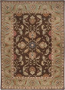 BoutiqueRugs Beige Oriental Traditional 10x14 Large Area Rug Wool Hand Tufted Navy Olive Rust Dark Red Alexander Great Room Open Concept Master Bedroom Large Dining Room Stain Resistant Non-Shedding