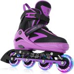 6 Sizes Adjustable Inline Skates for Youth and Adults with Full Light Up Wheels, Outdoor Roller Skates for Girls and Boys, Men and Women (Black Purple, Large)