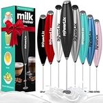 PowerLix Milk Frother Handheld Battery Operated Electric Whisk Beater Foam Maker for Coffee, Latte, Cappuccino, Hot Chocolate, Durable Mini Drink Mixer with Stainless Steel Stand Included (Shadow)