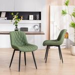 YOUNUOKE Dining Chairs Set of 2, Upholstered Mid Century Modern Kitchen Dining Room Chairs, Dinner Chair with Faux Leather Padded Back, Olive Green