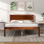 Giantex Wood Full Platform Bed with Headboard, Mid Century Solid Wood Bed Frame with Wood Slat Support, Wooden Mattress Foundation with 12" Under Bed Storage for Bedroom, Easy Assembly, Walnut
