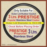 Outer Lid Rubber Gasket for 3 Litre PRESTIGE Popular Stainless Steel Pressure Cooker. Outer side Dimeter is 19.5 cm (Pack of 1) (Black Color)