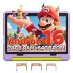 Gleeso Kids Tablet 10 inch Android 16, 24GB RAM+64GB ROM, Child Tablet 1280 * 800 IPS, 5MP+8MP Camera, 6000mAh, WiFi 6/BT 5.3, Parental Control, Toddler Tablet with Protective Case(Purple)