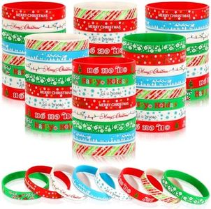 JUNEBRUSHS 64pcs Christmas Wristband Silicone Bracelets Bulk Elk Xmas Tree Snowflake Pattern Rubber Bracelet for Christmas Birthday Decoration Kids Party Favor Gift Supplies（8 Designs）