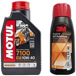 Motul 104091 7100 Ester 4T Fully Synthetic 10W-40 Petrol Engine Oil for Bikes (1 L) + 3M 4s2w Engine Oil Additive (50 ml)